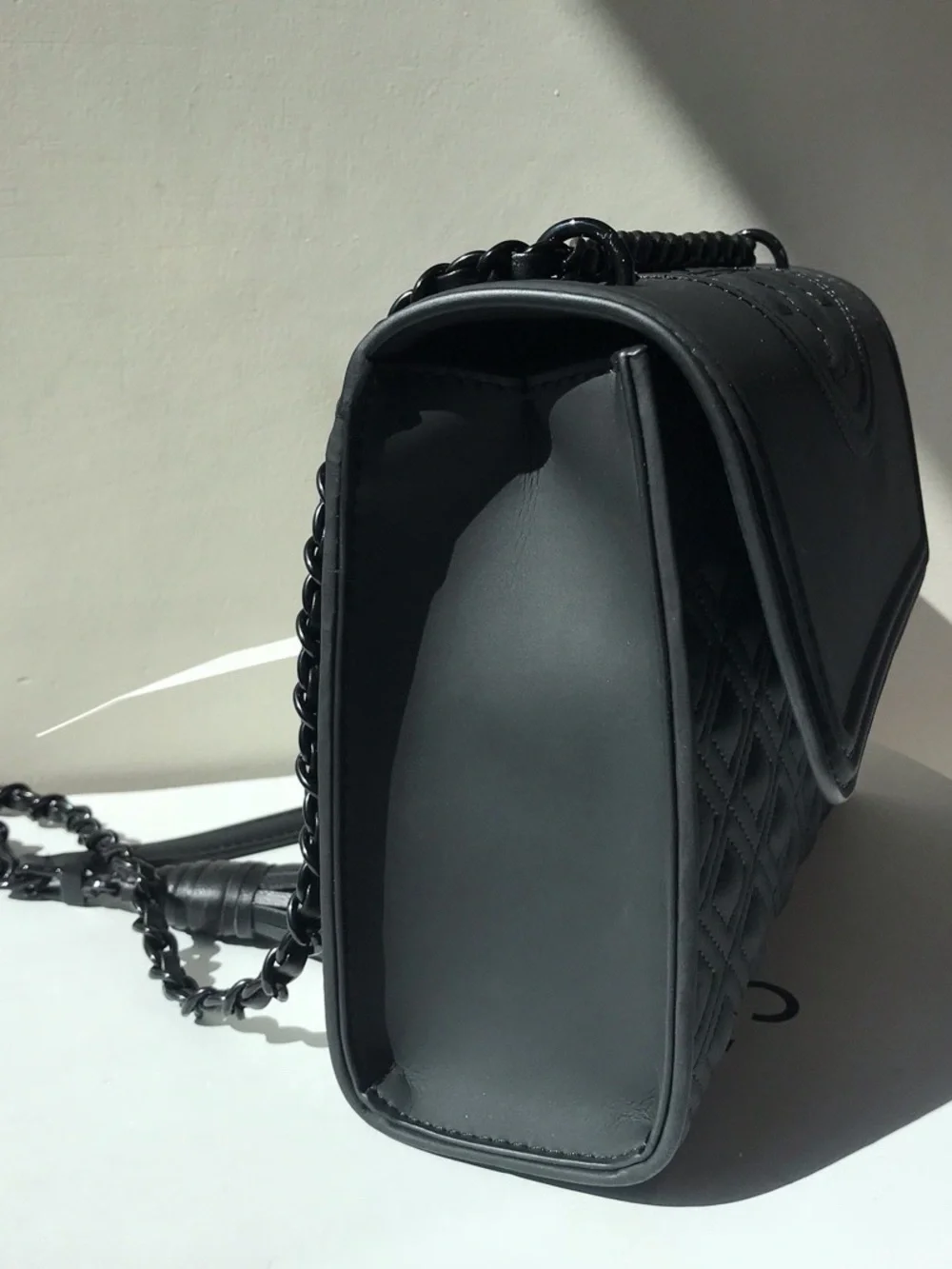 Tory Burch Matte Black Rubber Medium Fleming Shoulder Bag